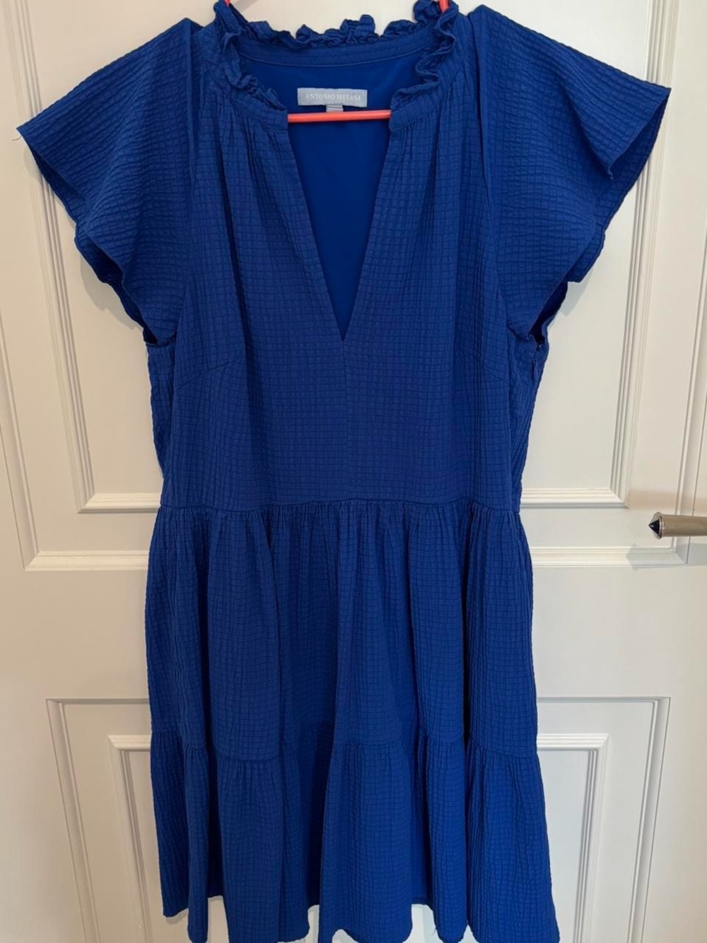 ANTONIO MELANI Cobalt Blue V-Neck Tiered Ruffle Dress